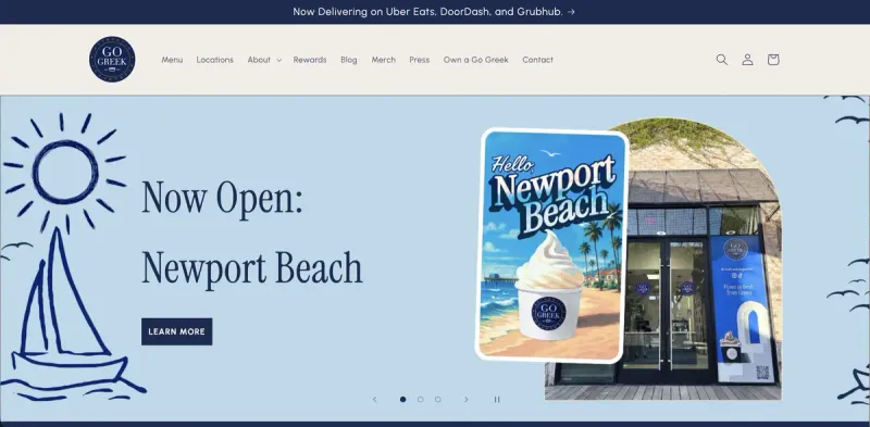 Go Greek Yogurt website screenshot