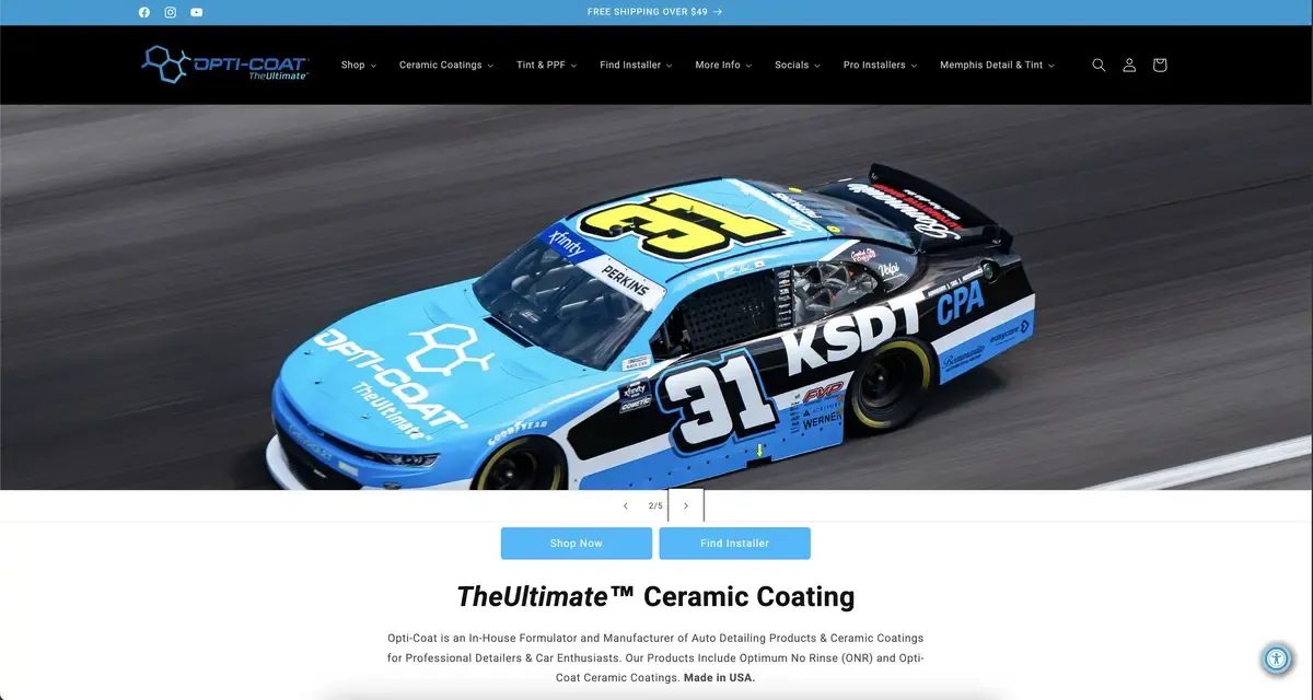 OptiCoat Ceramic Coating ecommerce website screenshot